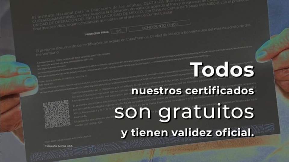 Si recibiste tu certificado del INEA después del 2018, puedes reimprimirlo las veces que lo necesites aquí 