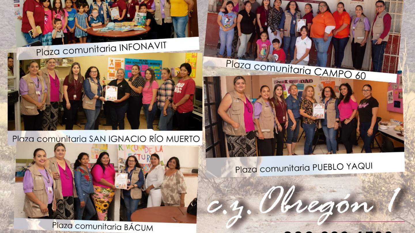 Por su destacado desempeño en el programa de Fomento a la Lectura y Escritura, personal de 5 Plazas Comunitarias de la CZ Obregón 1 del ISEA, recibieron un reconocimiento de manos de la directora general de la institución Mary Carrazco.