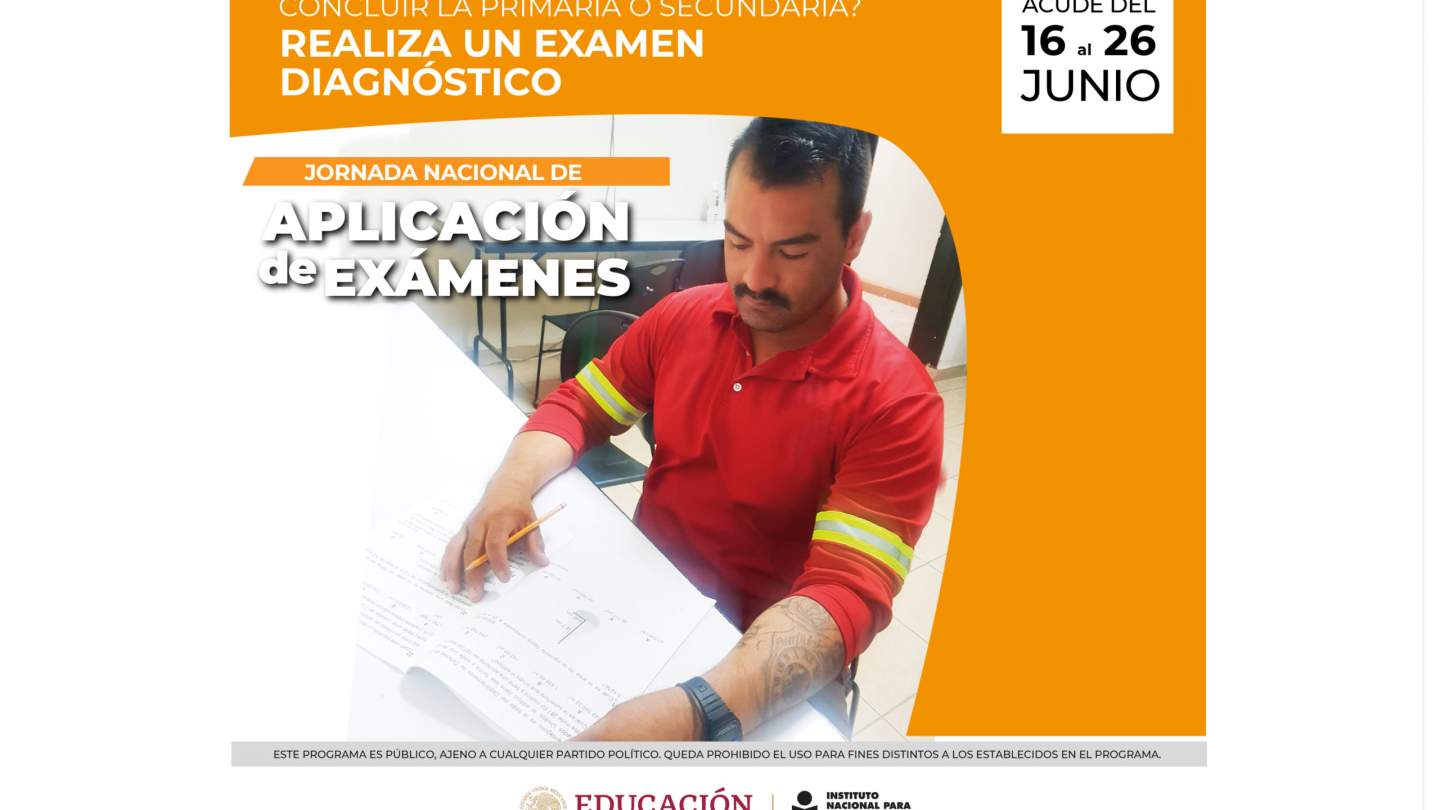 Jornada Nacional de Aplicación de Exámenes INEA concluye este domingo 26 de junio