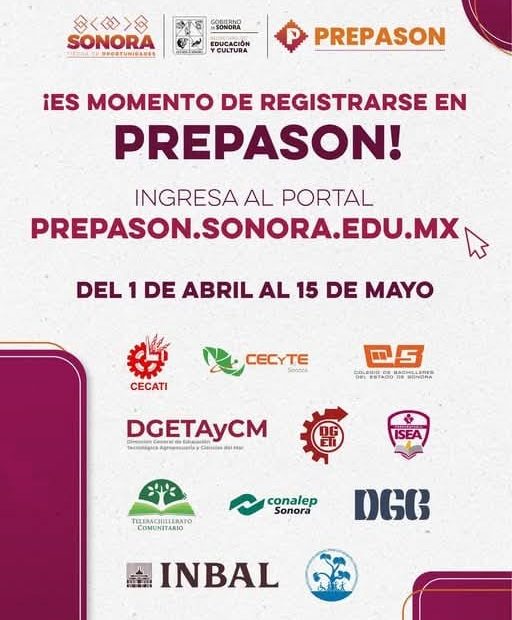 🟠 ¡Regístrate en #Prepason! Sigue estos sencillos pasos en prepason.sonora.edu.mx/ y listo. ⬇️ 🗓️ Del 1 de abril al 15 de mayo.