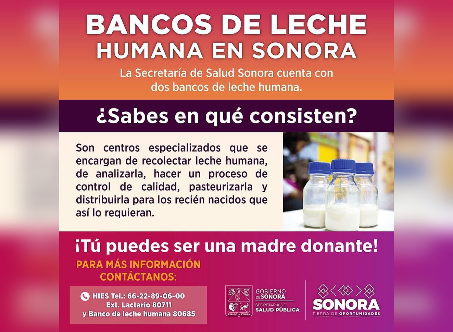 Invita Salud Sonora a mujeres lactantes a donar leche materna en el Hospital Infantil